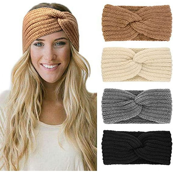 Petmoko Winter Headbands for Women Ear Warmer Knit Soft Elastic Crochet Headband Turban Head Wrap