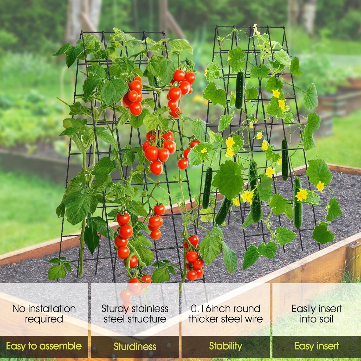 Cucumber Trellis for Raised Bed,  16.5 x 60 Inch Metal Trellis for Climbing Plants Outdoor with Plant Clips Twist Ties, Garden Plant A-Frame Trellis for Vegetable Pea Tomato (Black, 2 PCS)