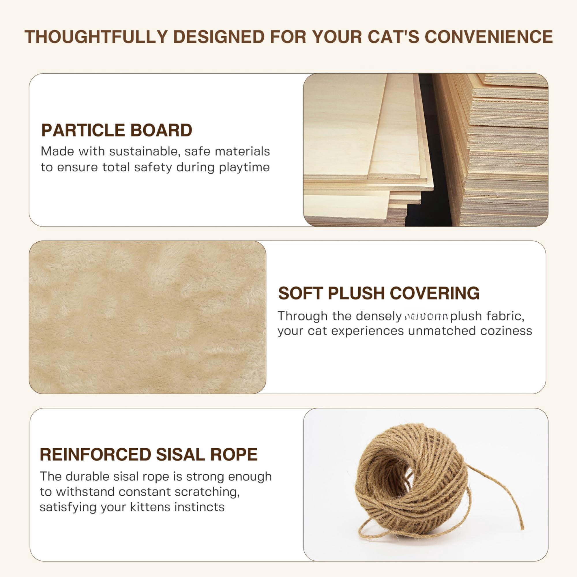 Cat Wall Shelves With Tree  26-in-1 Mounted Pet Furniture 40''l Tunnel Posts House Step And Floating Bridge Climbing Systems 63'' Cats Tower Beige