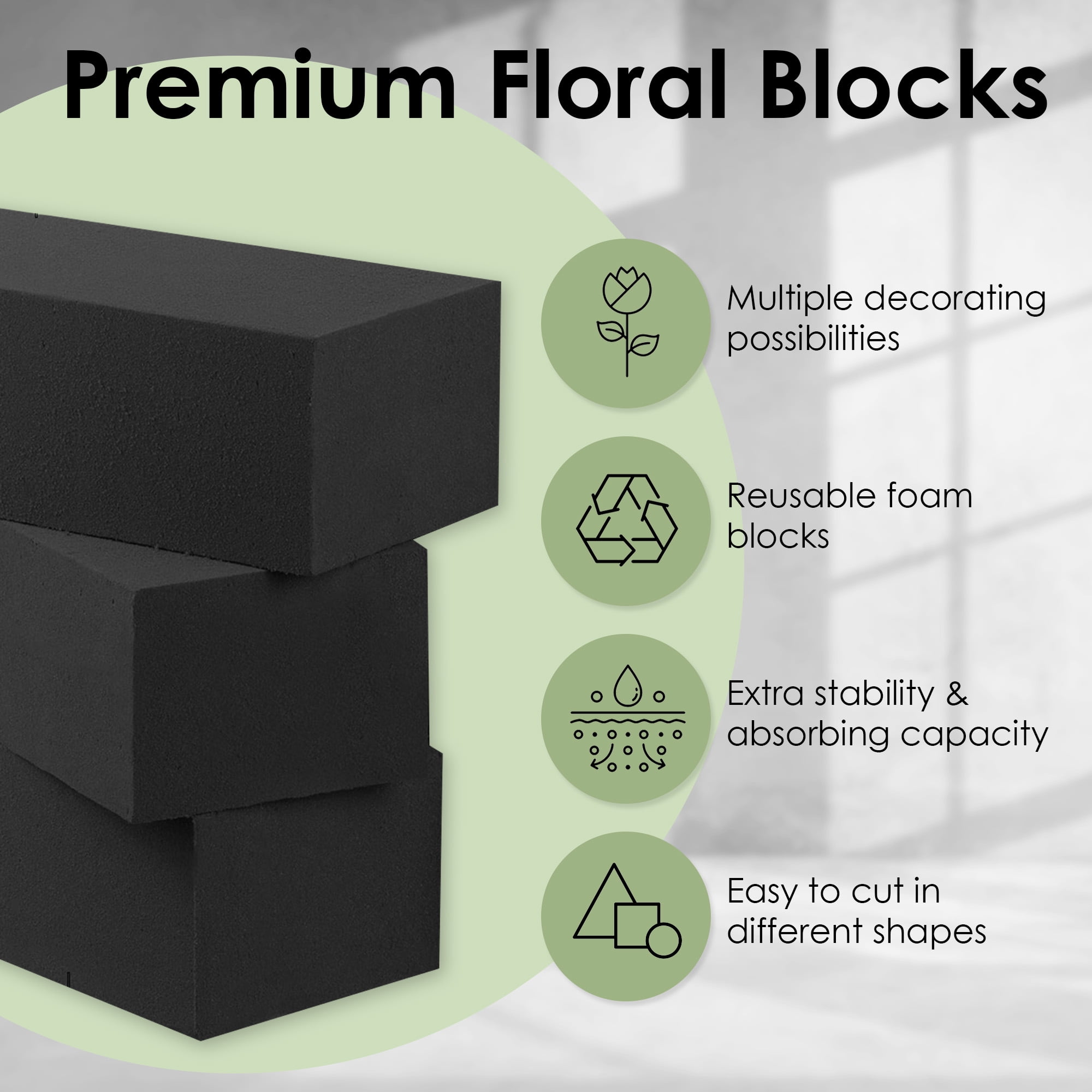 XCEL Floral Foam Block Unlike Any Other - Reusable Floral Blocks Flower Foam for Artificial Flower Arrangements (Black - 9" x 3" x 3" (4 Pack))