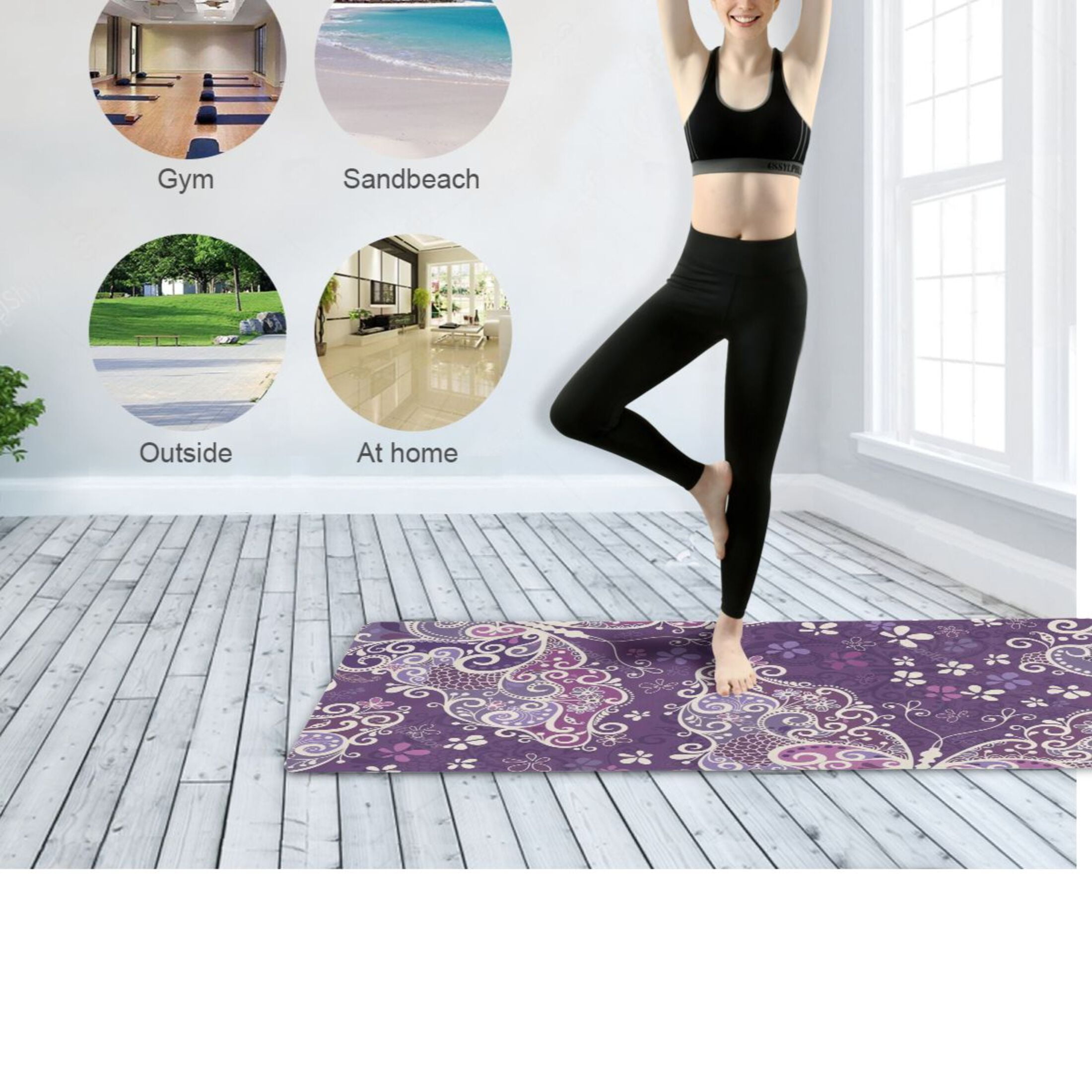 BZSMCE Yoga Mat Women Fitness Mat Purple Paisley Swirl Pattern