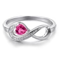 thumbnail image 3 of Gem Stone King 10K White Gold Pink Created Sapphire and White Diamond Accent Infinity Ring for Women (0.51 Cttw, Heart Shape 4MM, Gemstone September Birthstone, Size 9), 3 of 6
