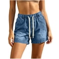 thumbnail image 3 of Yievot Womens Denim Shorts Drawstring Elastic Waist Relaxed Fit Casual Summer Travel Jean Shorts, 3 of 6