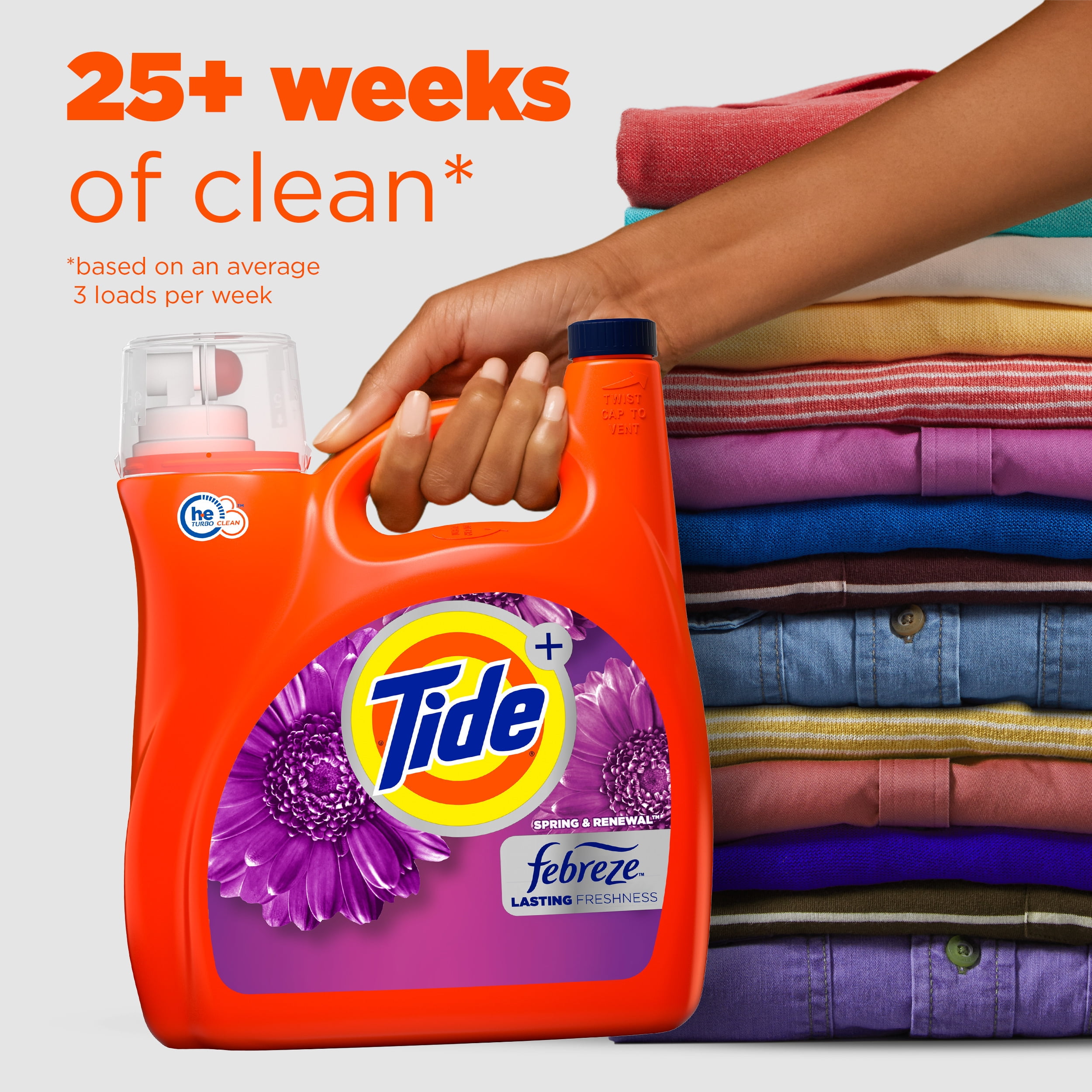 Tide Plus Febreze Spring & Renewal, Liquid Laundry Detergent, 154 fl oz,  100 Loads