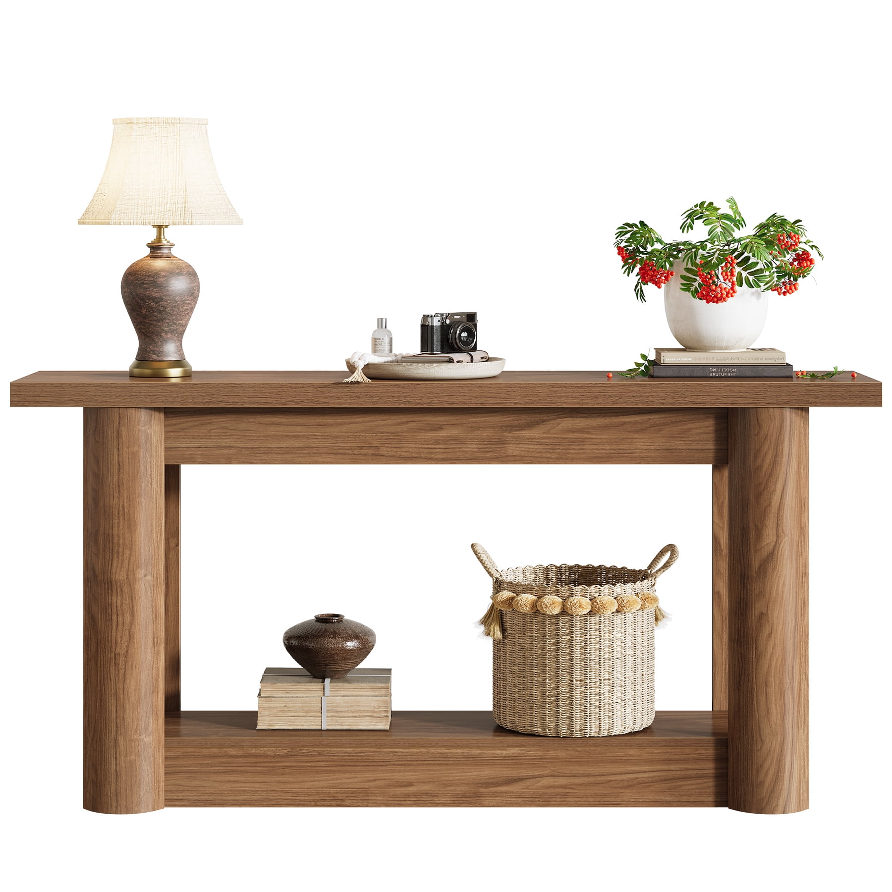 Tribesigns 63-Inch Farmhouse Console Table, Narrow Long Sofa Table Behind the Couch, 2-Tier Storage Entryway Furniture for Hallway, Entrance, Living Room, Rustic Brown
