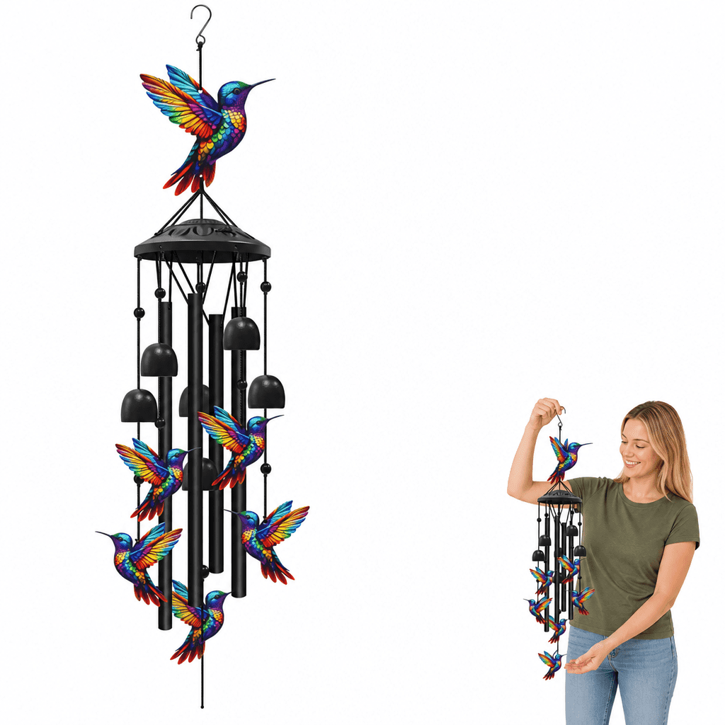 Graceful Hummingbird Wind Chime for Outside Black Metal Durable Hummingbird Wind Chimes Outdoors Hummingbird Gifts for Women Men Memorial Birthday Gifts for Grandma Mom Garden Yard Patio Outdoor