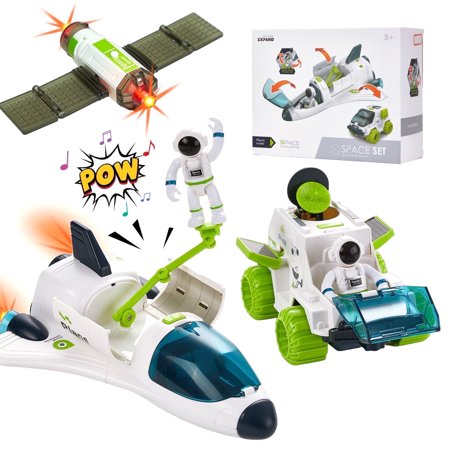 Gleamkid Space Rocket Toys for Kids, Shuttle Toys with with Astronaut Figures, Satellite, Spaceship Shuttle & Space Rover, Spaceship Planet Stem for Boys & Girls 2 3 4 5