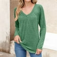 thumbnail image 3 of Yigetop Long Sleeve Casual Tops for Women, Womens T Shirts V Neck Short/Long Sleeve Casual Tops Soft Solid Basic Tee Fall Clothes Green XL, 3 of 5