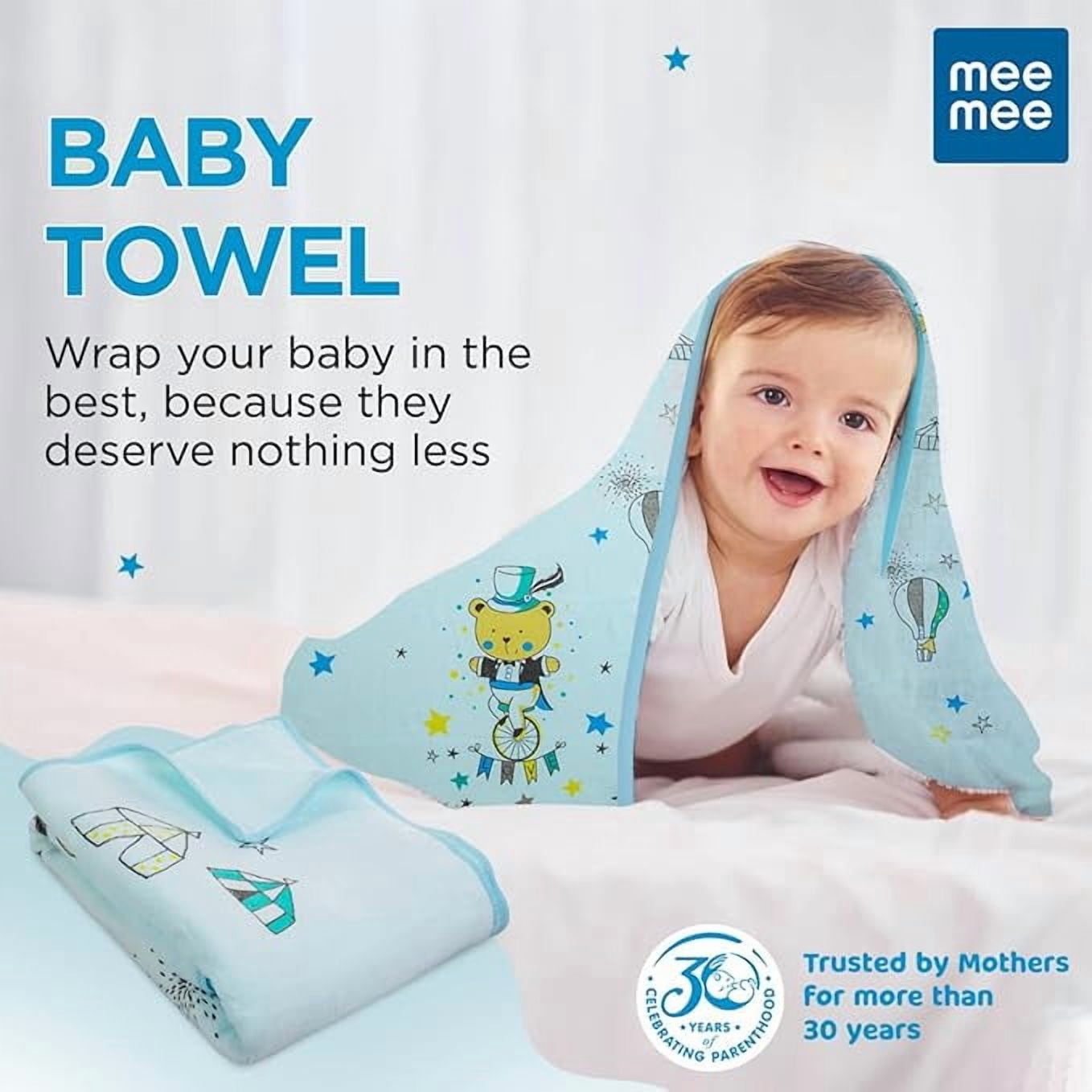 Mee Mee Micro Fiber Baby Bath Towel for New Born | Wash Cloth, Quick Absorbent, Extra Soft Cotton Towels Pack of 1(Blue) 70X110 CM