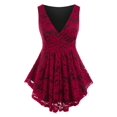 thumbnail image 1 of Tank Top de Peplum de Encaje con Escote Pico Rosegal  Camisetas sin mangas de talla grande, 1 of 5