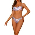thumbnail image 1 of Conjunto de bikini de dos piezas con estampado de hojas para mujer, con tirantes ajustables y lazo, traje de baño, color azul, talla X-Large, 1 of 5