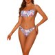 thumbnail image 1 of Conjunto de bikini bandeau colorido con estampado de hojas para mujer, 2 piezas, con lazo y tirantes ajustables, traje de baño, ropa de baño, pequeño, azul, 1 of 5