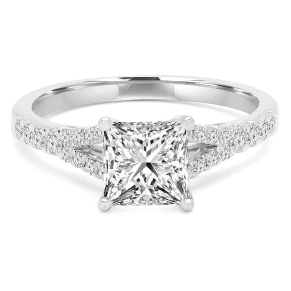 Majesty Diamonds MD210187-8.5 0.88 CTW Princess Diamond Split-Shank Cathedral Solitaire Engagement Ring with Accents in 14K White Gold - Size 8.5