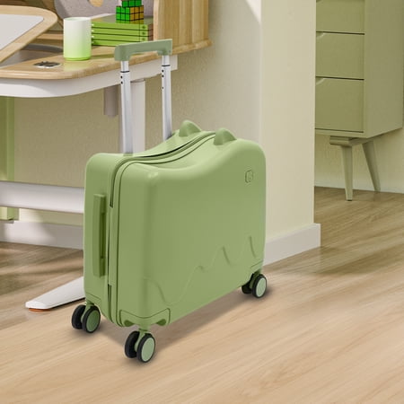 18in Kids Ride-On Suitcase, Children's Luggage Case, Rolling Luggage with Lock&Comfortable Seat, Olive Green