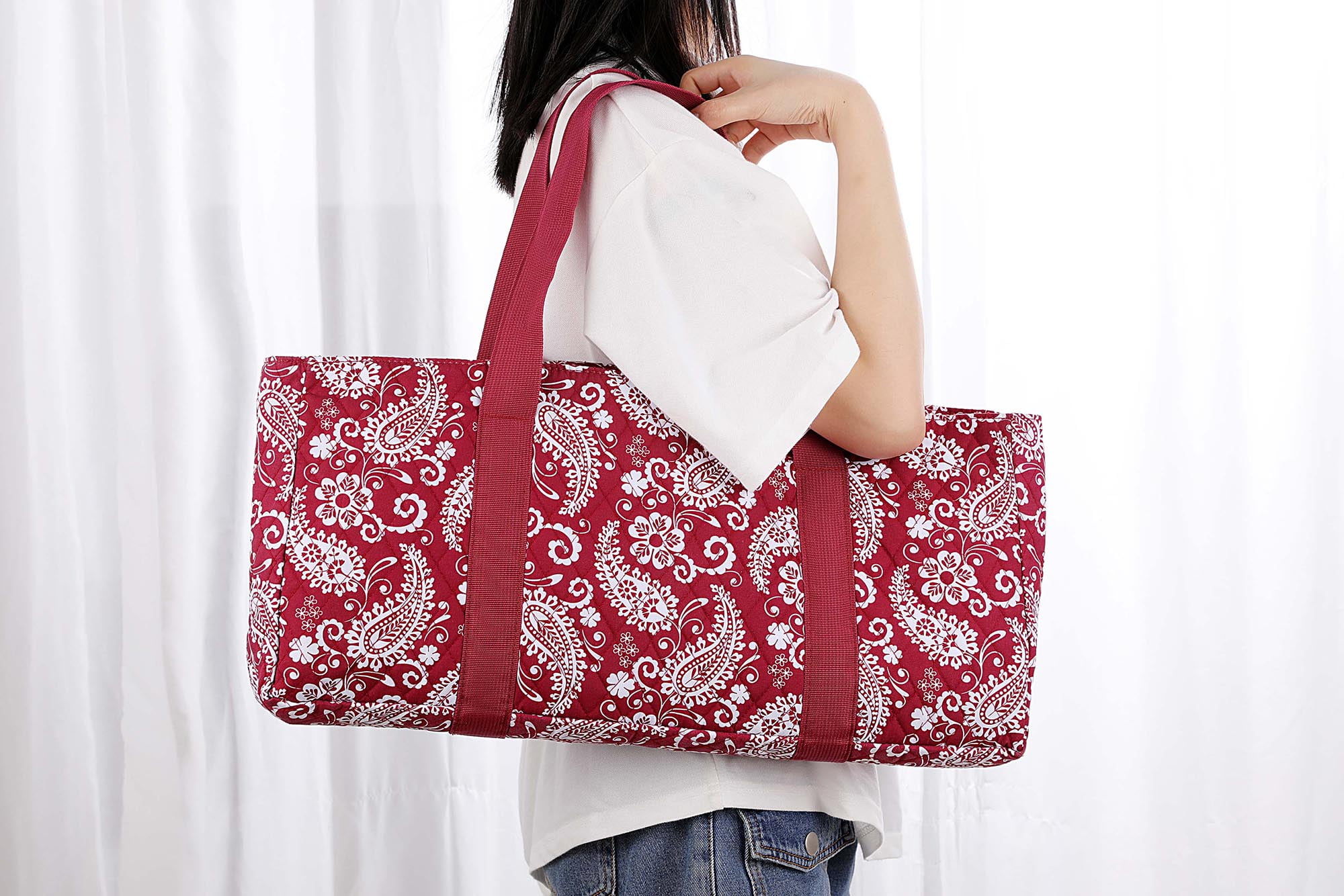 American Mahjong Game Set, Red Paisley Carrying Bag,166 Premium White Tiles, All-in-One Color Rack/Pushers, Chips,Wind Indicator, English Manual,Complete Mah jongg, Mahjong Tiles Set