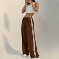 thumbnail image 5 of Women's Solid Color Casual High-Waisted Loose-Fit Athletic Pants with Side Stripes, Sporty and Comfortable Trousers for Exercise and Casual Wear,Coffee,L, 5 of 5