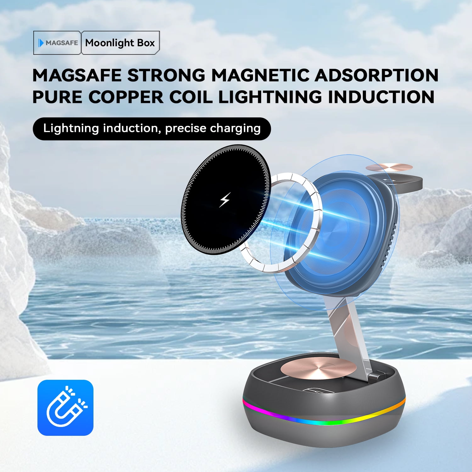 3-in-1 Foldable Wireless Charger Stand, 15W Fast Charging Station for iPhone, Apple Watch, AirPods, Desktop & Car Mount Compatible with iPhone 16/15/14/13/12 Series