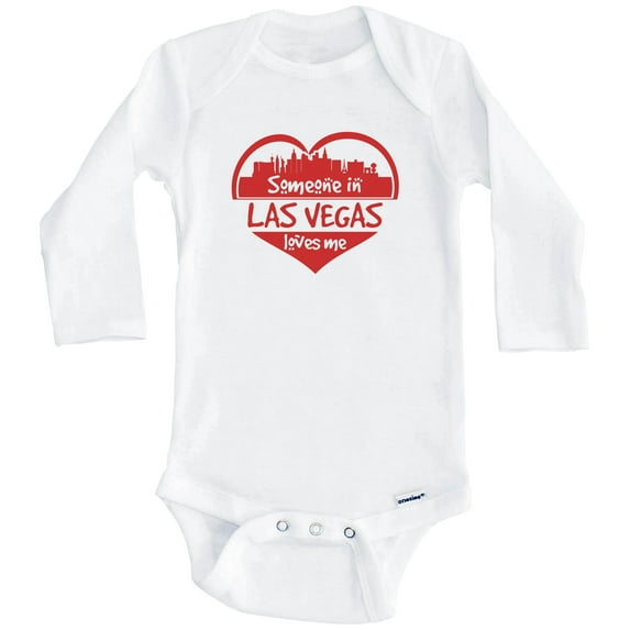Someone in Las Vegas Loves Me Las Vegas Nevada Skyline Heart One Piece Baby Bodysuit (Long Sleeve), 0-3 Months White