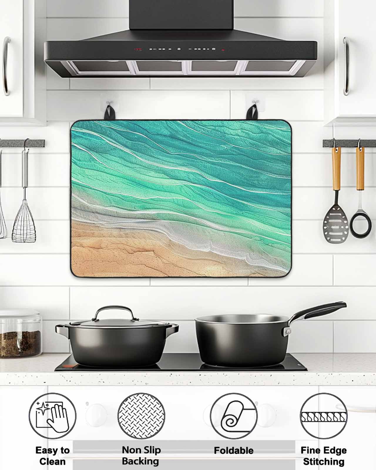 Stove Top Covers for Electric Stove, Teal Ombre Coastal Glass Stovetop Cover Protector, Summer Nautical Beach Ocean Seaside Induction Cooktop Protector Oven Mat for Kitchen Countertop 31"x24"