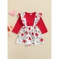 thumbnail image 3 of goowrom Toddler Girls Valentine?s Day Outfits, Long Sleeve Solid Color Ruffle Tops + Suspender Skirt Set, 3 of 8