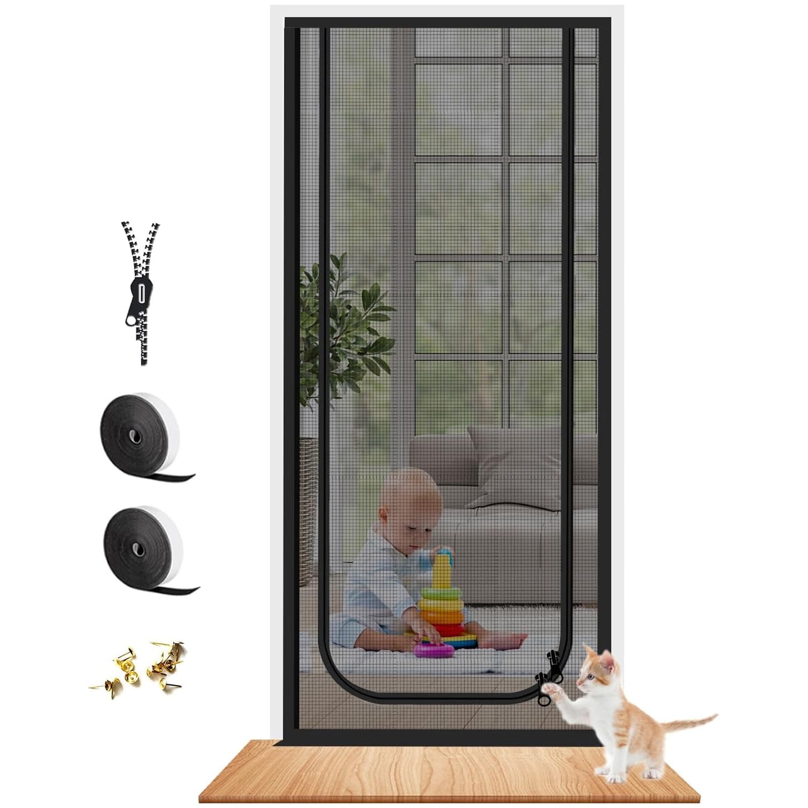 Daretodo Heavy Duty Pets Proof Screen Door with Bilateral Zipper, Prevent Dogs Cats Running Out From Home, Bedroom, Living Room, Kitchen Patio Door,Prevent Mosquito