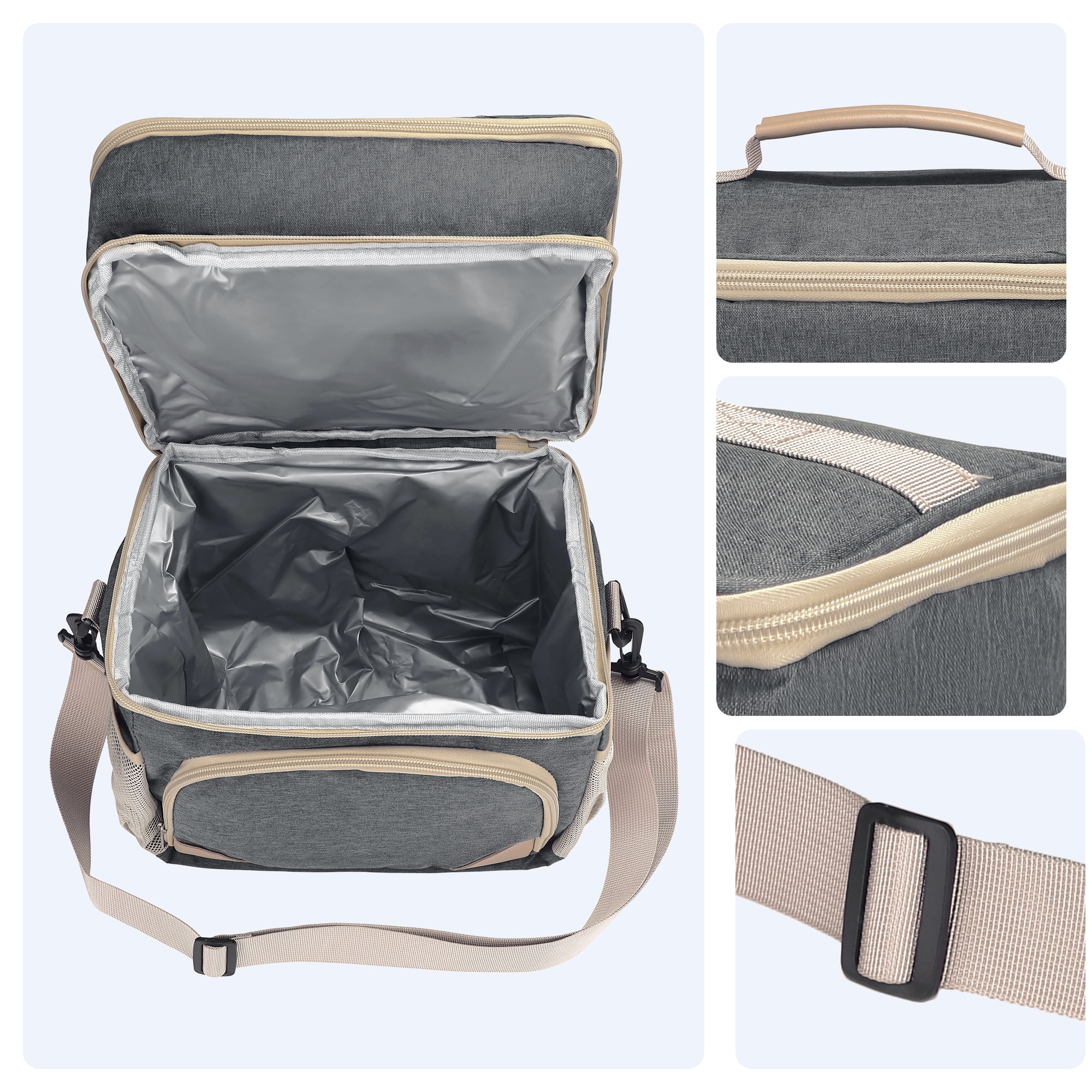 Unique Bargains Reusable Lunch Bag Insulated Lunch Bag Leakproof Lunch Box Gray
