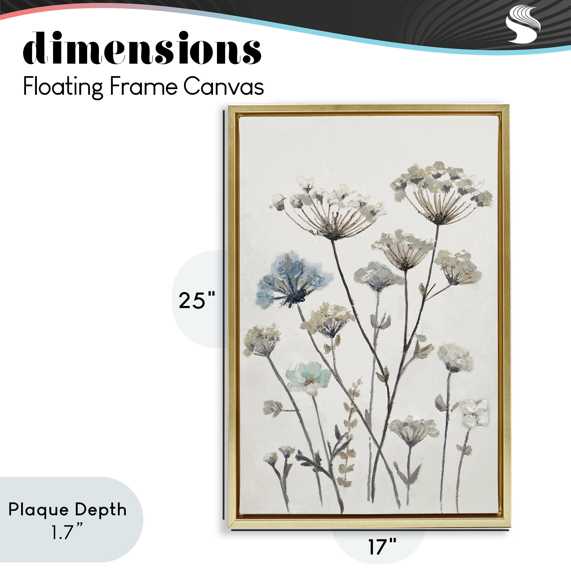 Stupell Industries Neutral Jardin Azul Gold Framed Floater Canvas Wall Art, design by Patricia Pinto