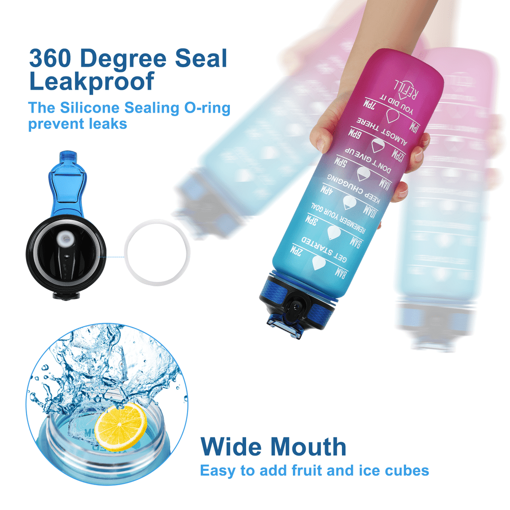 32oz Motivational Water Bottles with Time Marker & Straw, Leak-proof BPA Free Non-Toxic 1L Bottle, Portable Water Jug for Fitness Sports