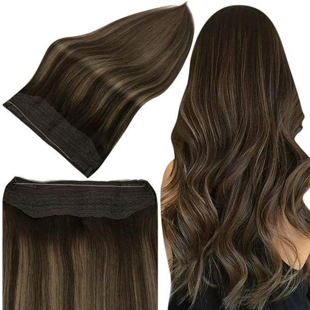 Full Shine Balayage Brown Hair Extensions One Piece 12inch Fish Wire Hair  Invisible Wire Remy Human Hair Extension 70g 
