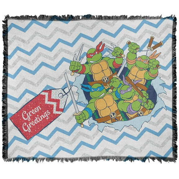 TMNT Teenage Mutant Ninja Turtles Blanket, 50'x60' Package Burst Woven Tapestry Cotton Blend Fringed Throw Blanket