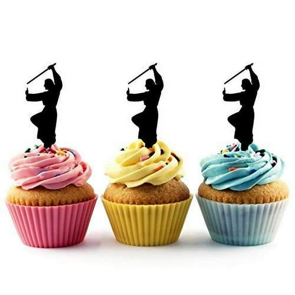 Kung Fu Martial Arts Hero Silhouette Acrylic Cupcake Toppers 12 pcs