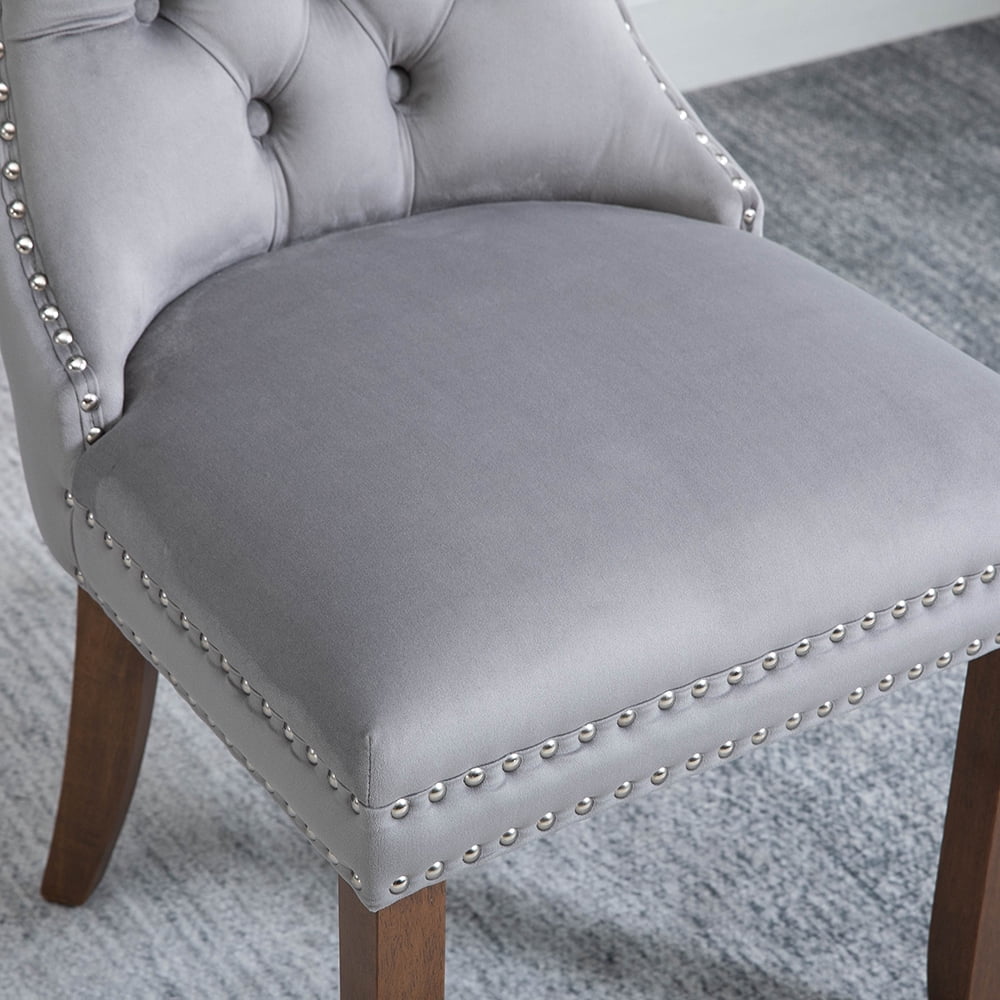 Kepooman 2Pcs Upholstered Tufted Armless Dining Chairs with High Back, Grey