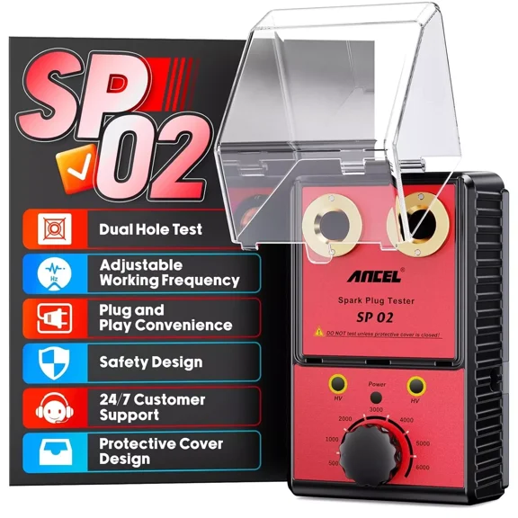 ANCEL 12V Car Spark Plug Tester Dual Hole Diagnostic Ignition Analyzer Tester with Protective Cover