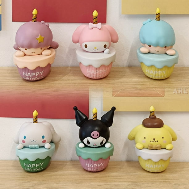 Figuras de acción de Hello Kitty Kuromi My Melody para niños, modelo de muñeca de Pvc, adorno colgante, regalo, 6 unidades por juego
