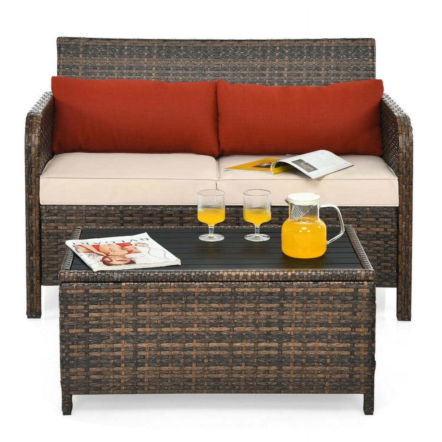 Aimee Lii 2 Pieces Cushioned Wicker Patio Furniture Set, Wicker Outdoor Sectional, Red