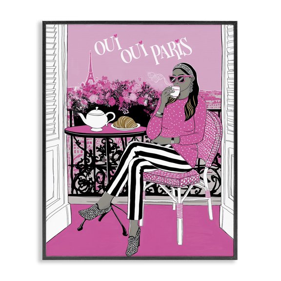 Stupell Industries Contemporary Oui Oui Parisian Cafe Morning Black Framed Giclee Art, 11 x 14, by Jess Stempel