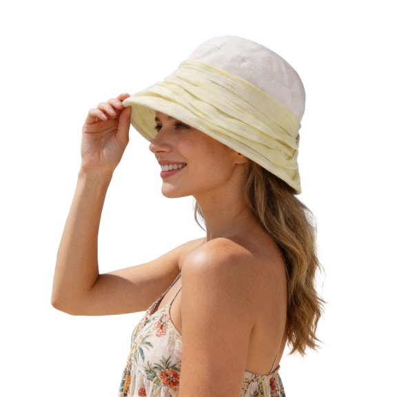 Summer Sun Hat for Women Solid Color Pleated Slouchy Crinkle Patchwork Wide Brim Cap Sun Protection Cap