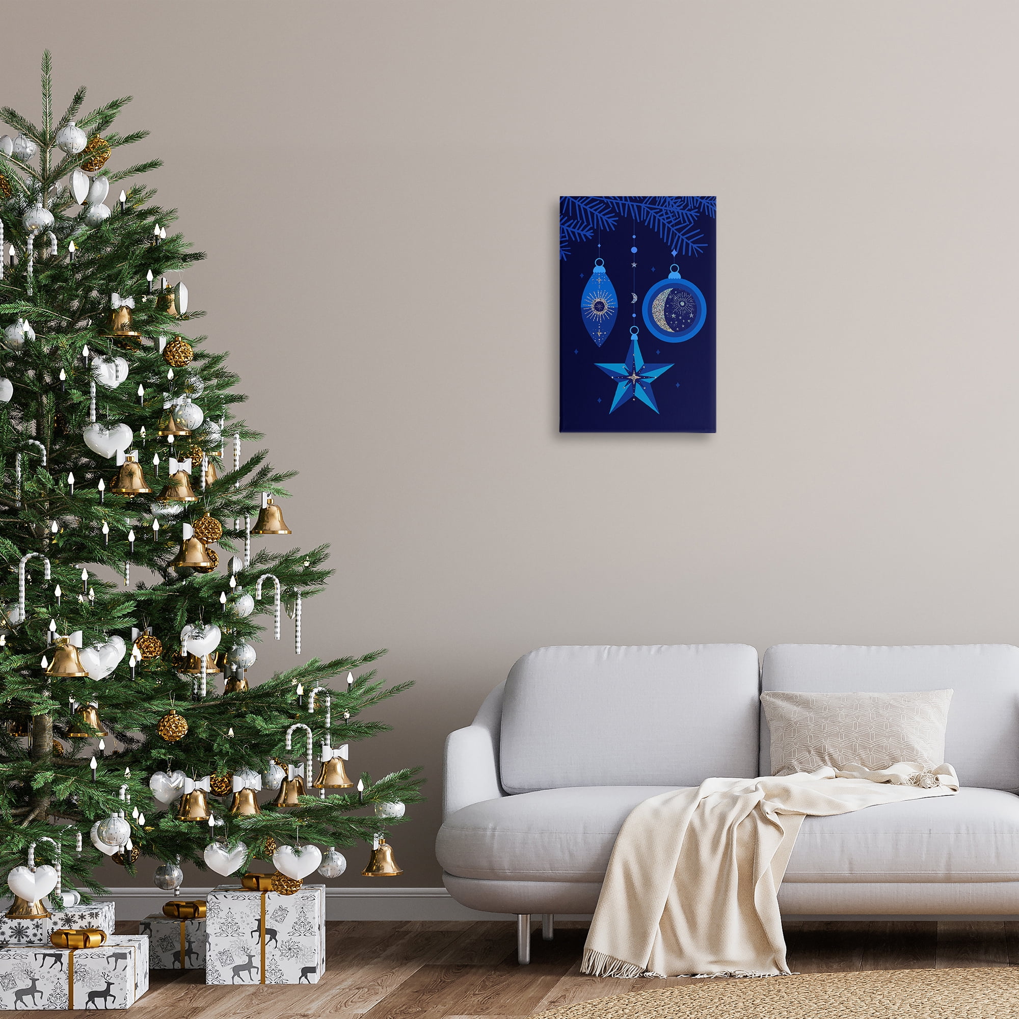 Stupell Industries Blue Holiday Ornaments Holiday Painting Gallery Wrapped Canvas Art Print Wall Art, 16 x 24
