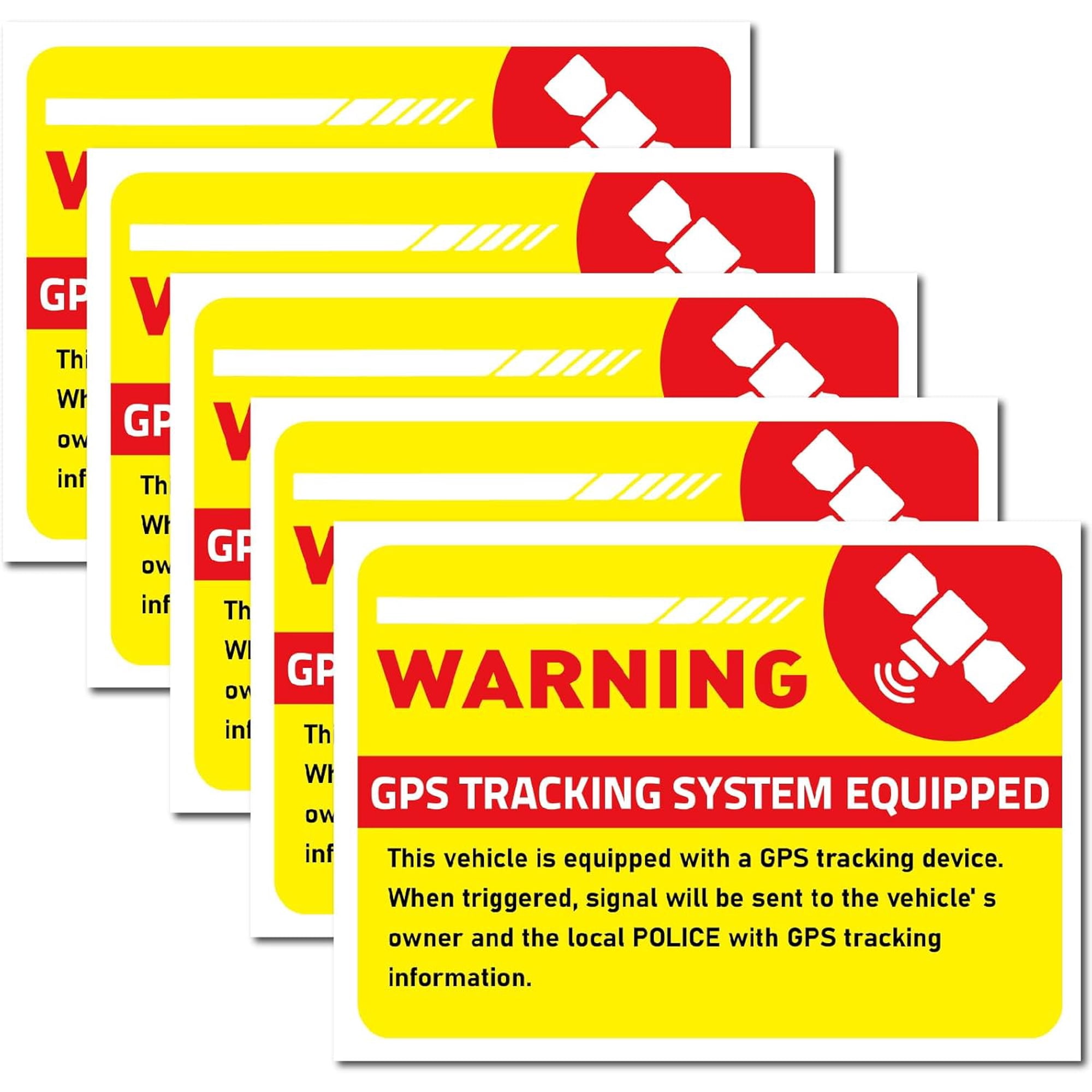 GPS Tracking System Equipped Warning Sign 9.8" x 6.9" Self Adhesive Vinyl Sticker Vehicle Car Windows Safety Label Decals 5Pcs Anti-Theft Indoor Outdoor Window Door Waterproof Stickers colorful