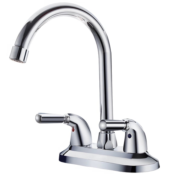 4 Inch Centerset Bathroom Faucet, Copper Dual Handle Sink Mixer, 360 Degree Swivel Spout, Long-Lasting Ceramic Valve Core, Chrome Finish for 3 Hole Countertop Installation