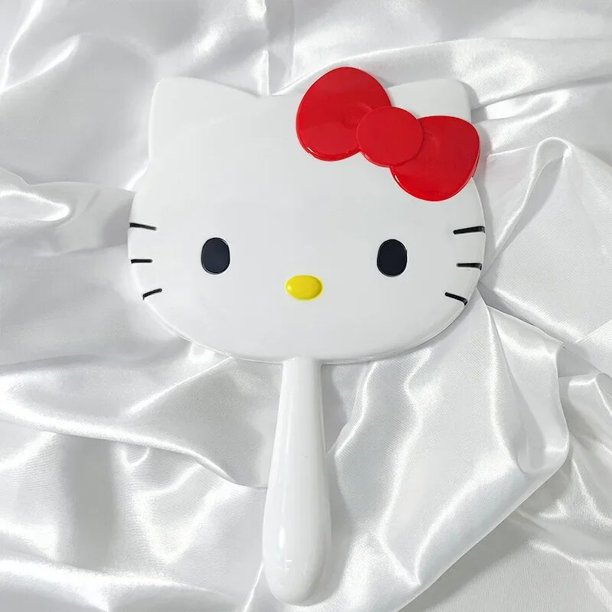 Espejo de maquillaje de mano de dibujos animados Sanrio Hello Kitty, Kawaii Kt Cat Handle, espejos de maquillaje, regalo de cumpleaños para niñas