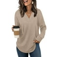 thumbnail image 6 of WTOBBY Women's Fashion Solid Color Long Sleeve Hooded V-Neck Casual Sweatshirt Top, Comfortable Pullover with Hood for Everyday Use, Trendy Apparel for Lounge and Street Style,Khaki L, 6 of 6