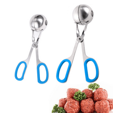 

2 PCS None-Stick Meat Ballers Stainless Steel Meat Baller Tongs Cake Pop Meatball Maker Ice Tongs Cookie Dough Scoop for Kitchen Blue