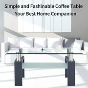 SEGMART Glass Coffee Table with Lower Shelf, Clear Rectangle Glass Coffee Table, Modern Coffee Table with Metal Legs, Rectangle Center Table Sofa Table Home Furniture for Living Room