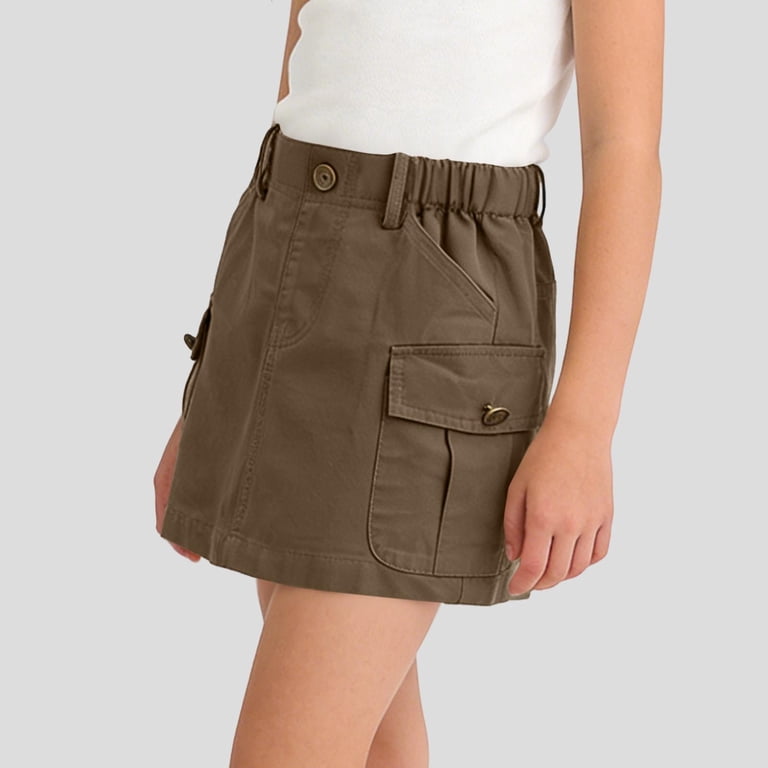 Mgmyaa Unisex Kids Cargo Skirt with Pockets Elastic Waist A-Line