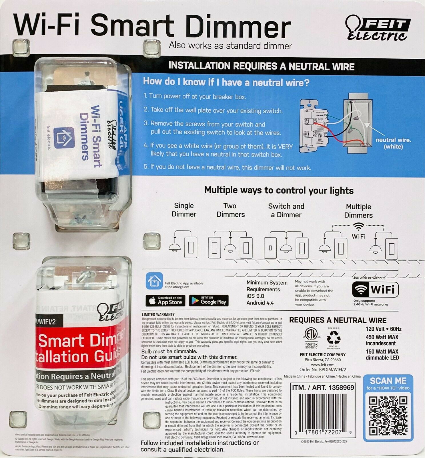 Feit Electric Wi-Fi Smart Dimmer 3 Way Single Pole Switch Google Assistant  Alexa 17801722079