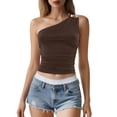 thumbnail image 1 of Camiseta corta sexy con hombros descubiertos y pedrería para mujer: corte ajustado, largo corto, para combinar con pantalones de cintura alta (tallas S-L), 1 of 4