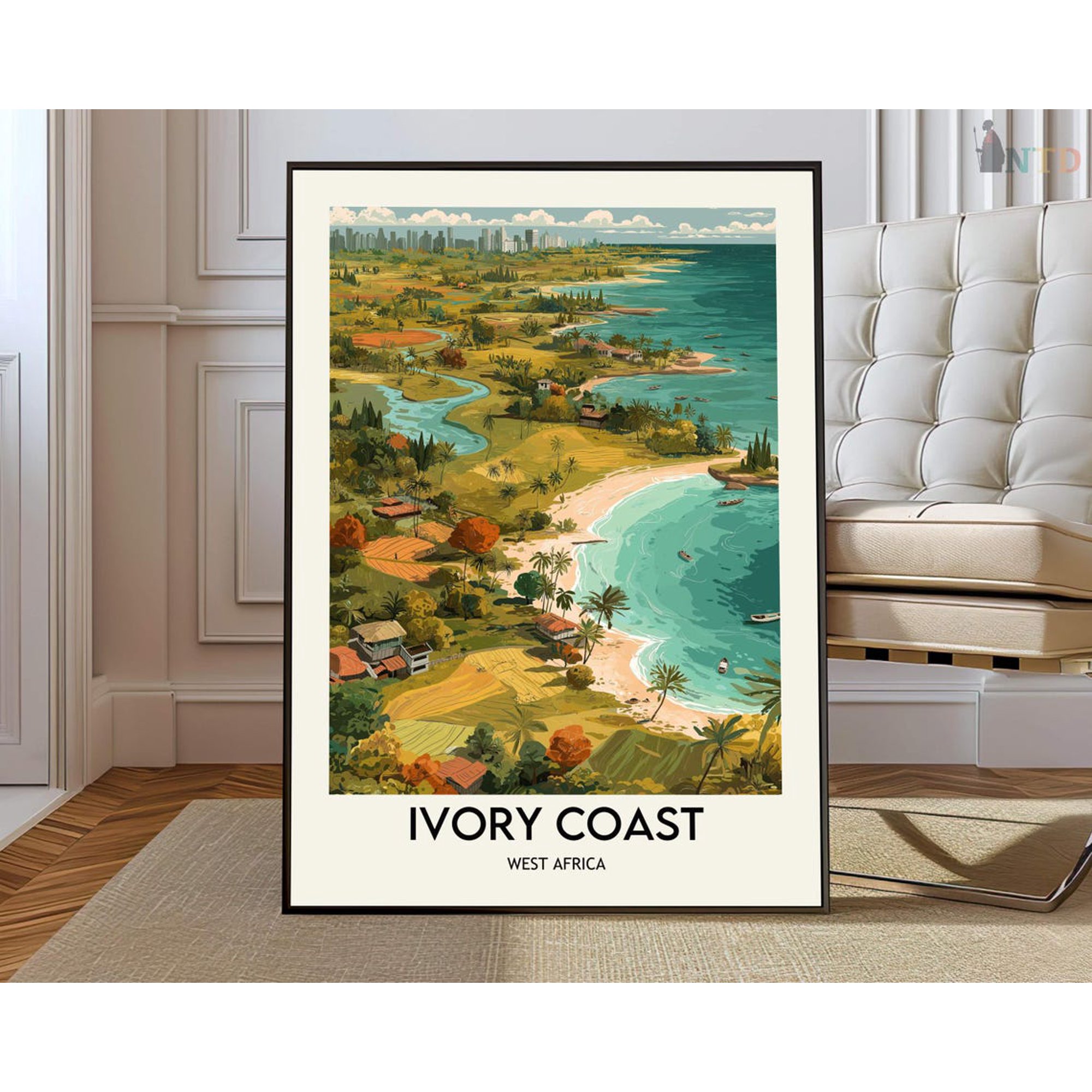 Ivory Coast Travel Poster, West African Country Map Wall Art