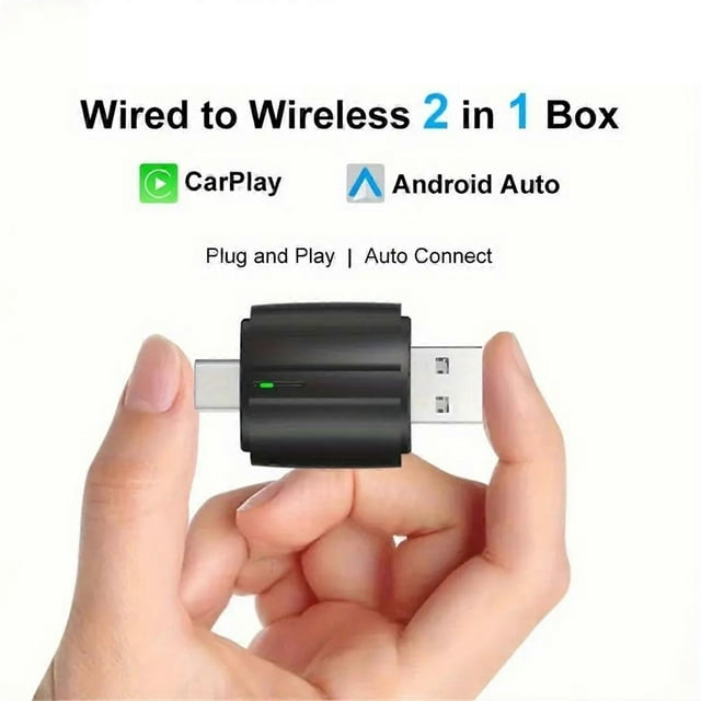 WIFI6 Dual Port Wireless CarPlay Adapter 2In1 CarPlay+Android Auto USB-A and USB-C Compatible with Wired