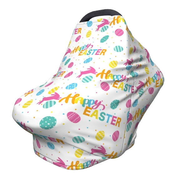 Fotbe Happy Easter Pattern Car Seat Covers for Babies, Nursing Breastfeeding Cover Infant Carseat Canopy, Soft Stretchy Carrier Cover